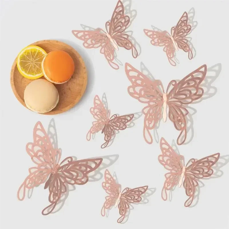48pcs Gold Silver Hollow Butterfly Wall Stickers 3D Butterflies Bedroom Living Room Home Decoration Applique Wedding Decor