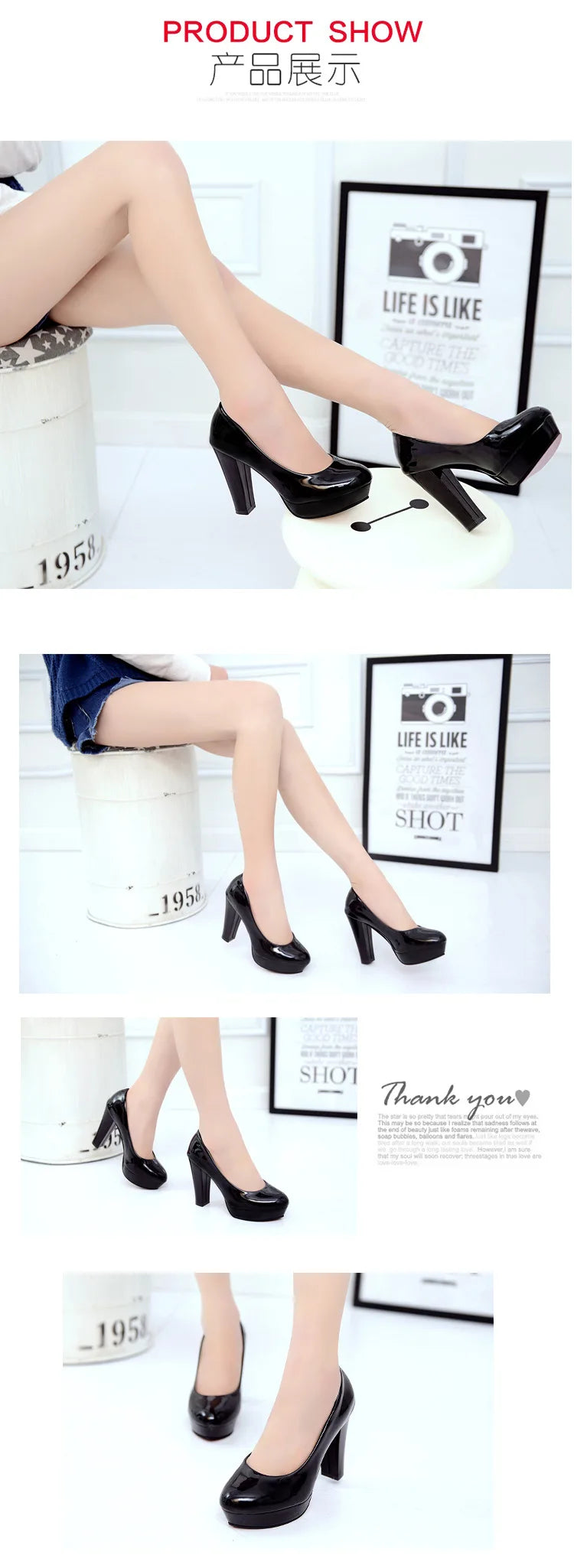Chaussures à talons hauts pour femmes, chaussures de mariage blanches, talons épais de 10 cm, escarpins de soirée mode, chaussures noires rouges à bout rond Zapatos De Mujer