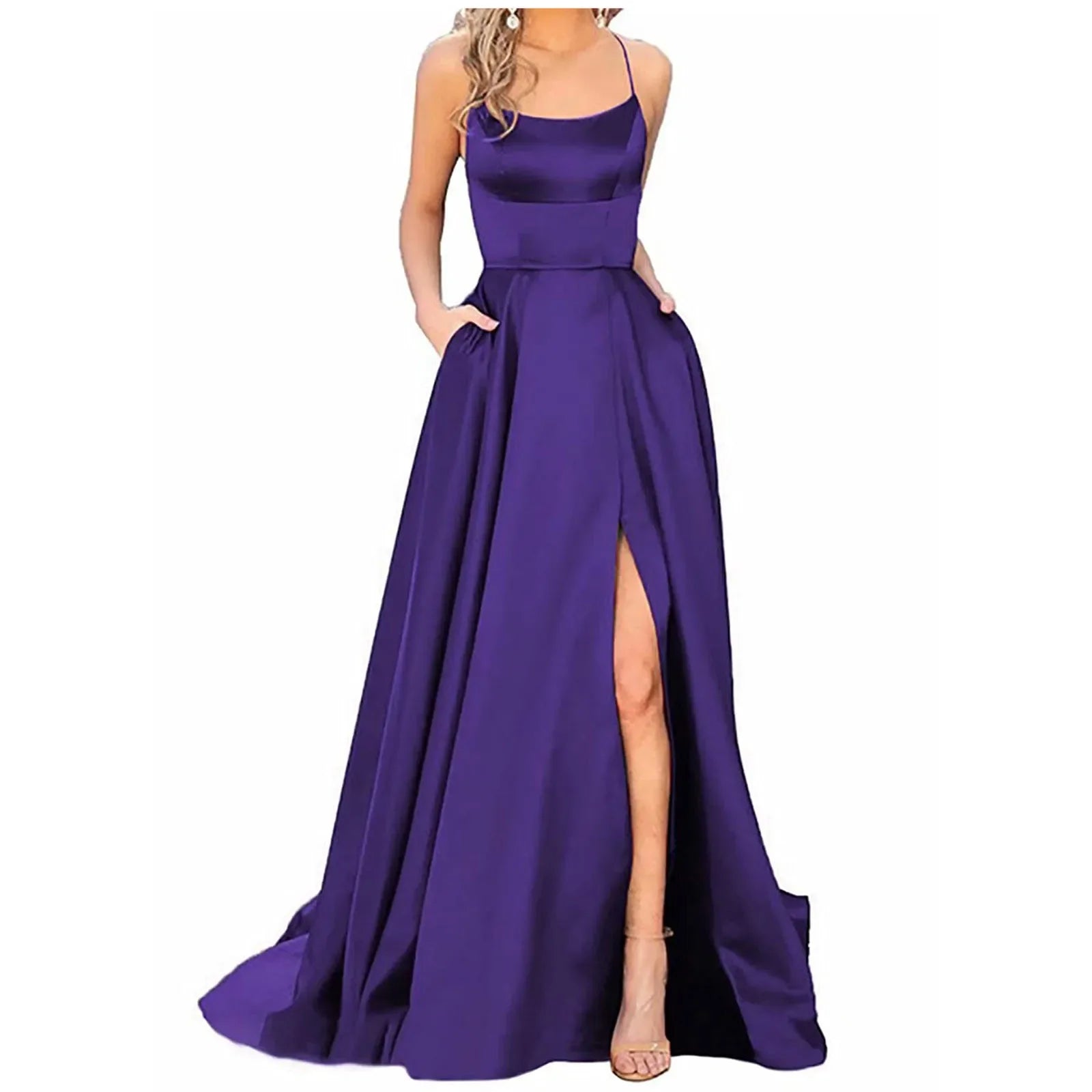Robe de Demoiselle d'Honneur Bleu Marine pour Mariages Femme Invitée 2024 Sexy à Fines Bretelles Fendue Robes de Soirée Longues
