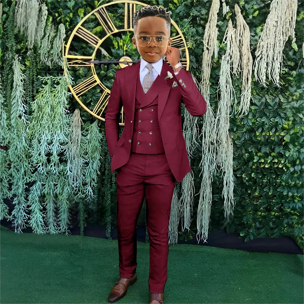 Ensemble Costumes Garçon 3 Pièces Veste Gilet Pantalon Tenue de Banquet Fête Élégant Smoking Enfant Vêtements d'Invité de Mariage 2-20T