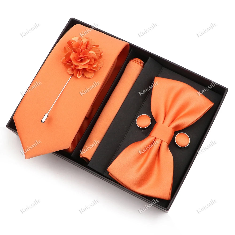 Men's Tie Box Gift Set | Necktie, Bow Tie, Pocket Square, Cufflinks & Brooch