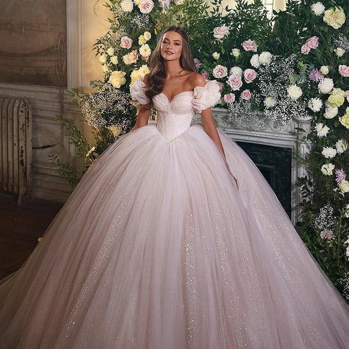 2023 Magnifiques Robes de Bal de Princesse Robe de Mariée Corset Col Cœur Paillettes Tulle Robes de Mariée Robe De Mariée