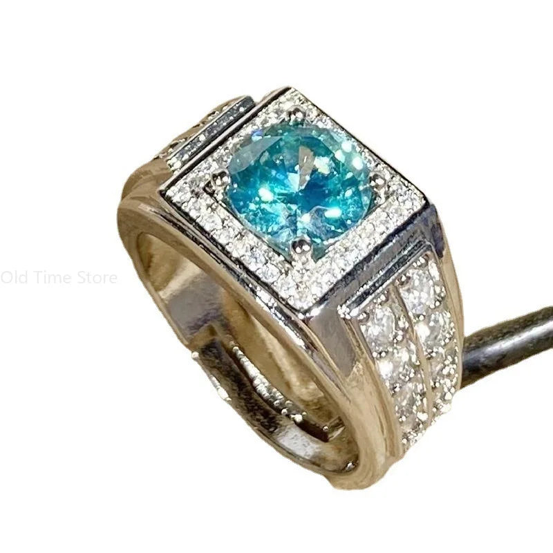Bague de mariage ajustable ouverte pour homme en zircon bleu-vert pleine pavé, bijou tendance hipster pour le marié