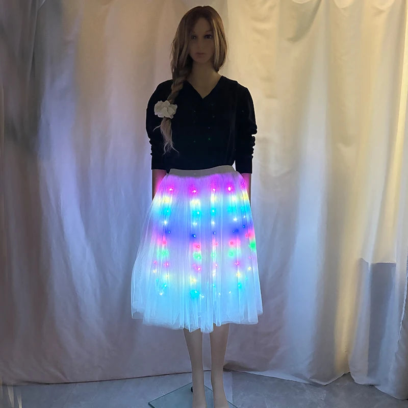 Full Color Light Up Skirt for Girls APP Bluetooth LED Long Tutu for Performance Dance Rave Clothes Wedding Birthday Party Props