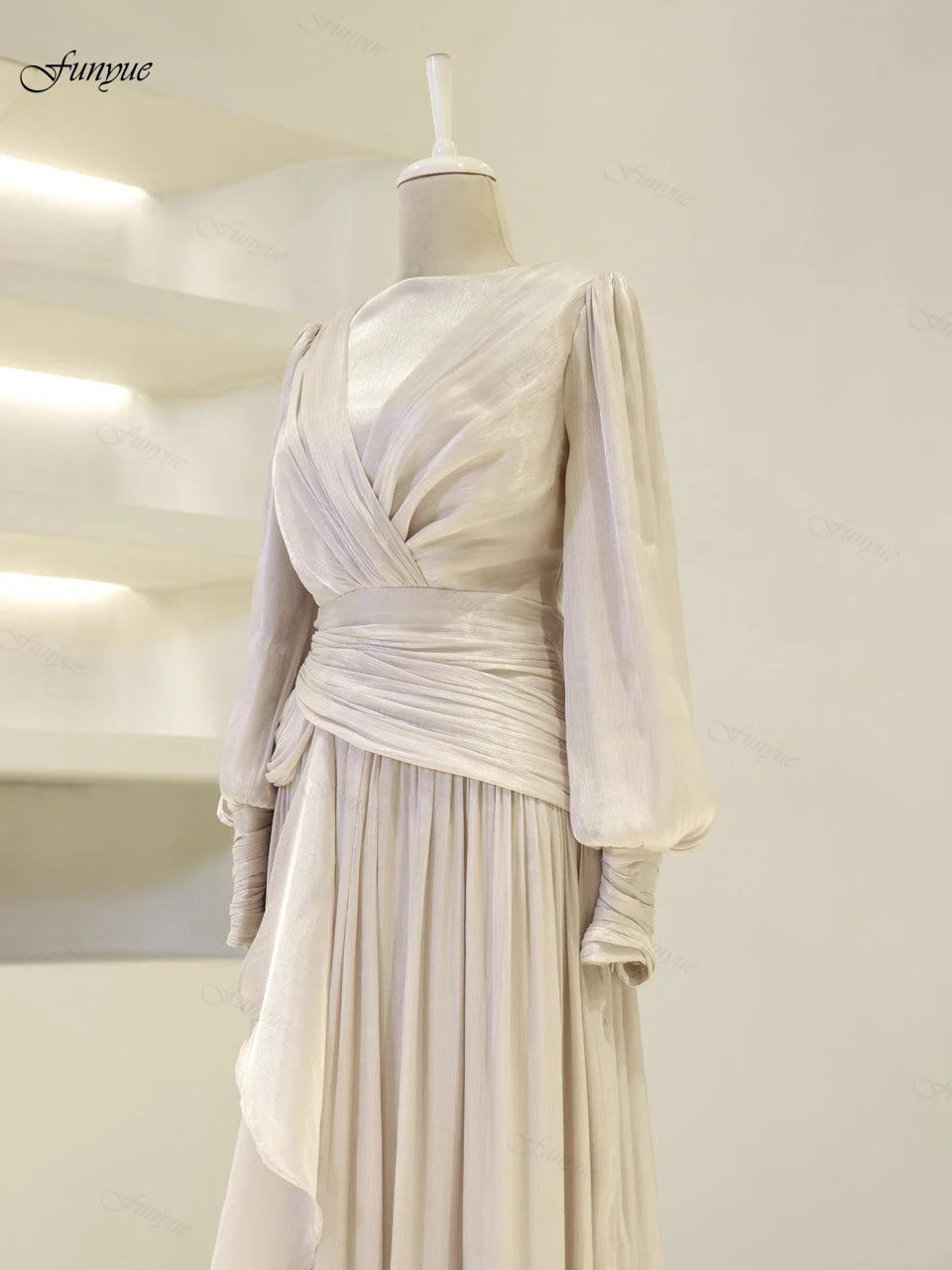 Robes de soirée musulmanes personnalisées élégantes pour femmes, en mousseline avec volants, manches longues, pour invités de mariage, robe de soirée formelle