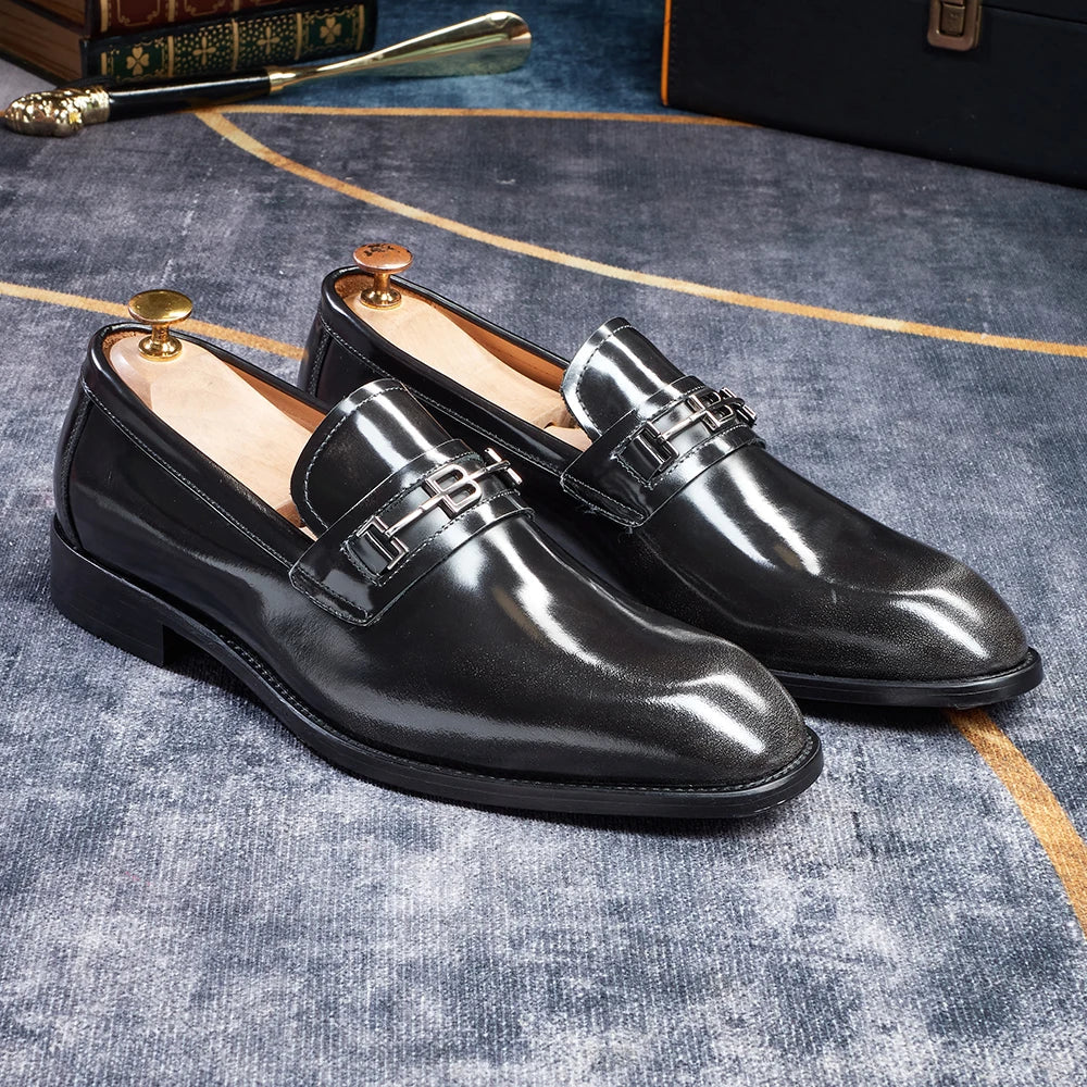 chaussures de ville pour homme en cuir verni, style mocassins marron à bout pointu, idéales pour un mariage, chaussures de marque, mocassins d'été tendance, chaussures à la mode