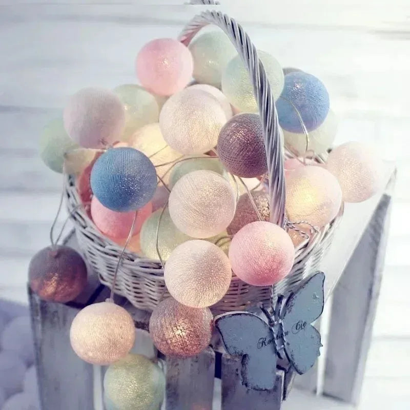 Wedding Garland 2026 Valentine's Day Room Decor Festoon Fairy LED Cotton Ball Light String Outdoor Party Ramadan Decoration