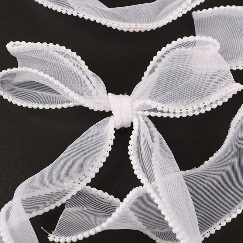 (3 pièces/paquet) 22,3*14,5cm Ruban en organza à bord perlé et nœud, dentelle, décoration de mariage, fleurs, emballage cadeau, accessoires vestimentaires