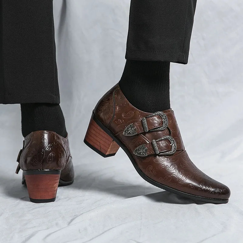 Chaussures de mariage pour hommes Tendance Coupe ajustée Pointues Talon haut Chaussures à enfiler Respirantes en cuir Chaussures habillées classiques vintage pour hommes