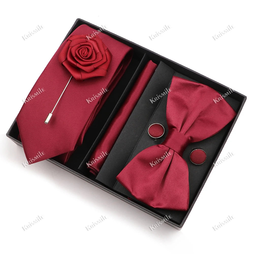 Men's Tie Box Gift Set | Necktie, Bow Tie, Pocket Square, Cufflinks & Brooch