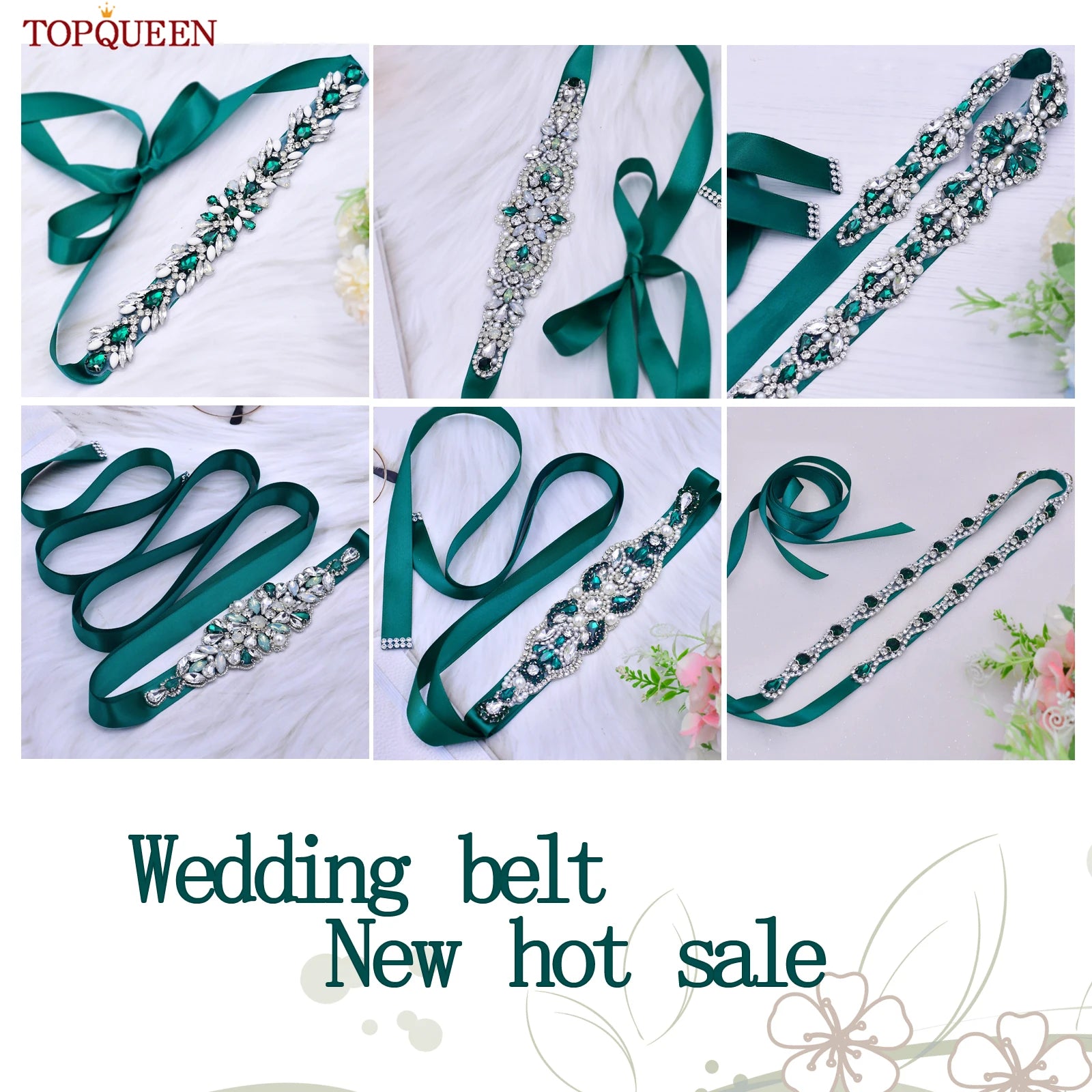 TOPQUEEN Multiple Styles Green Belt With Diamonds Bridal Wedding Accessories Rhinestone Women'S Dresses Evening Girdles S30