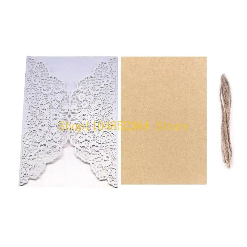652F 50 cartes d'invitation de mariage avec inserts en papier kraft marron découpés pour douche nuptiale, fiançailles, anniversaire, événement spécial