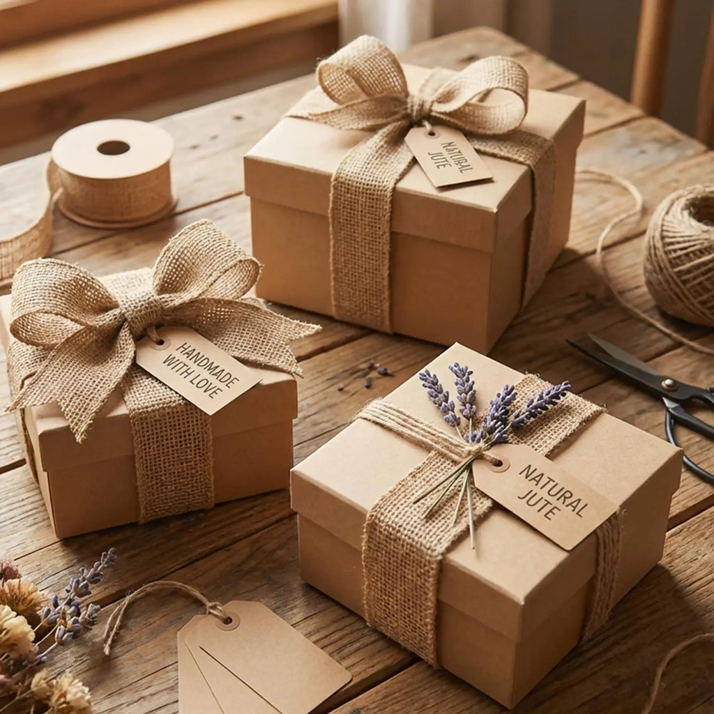 Jute Burlap Ribbon Roll DIY Handmade Craft Supplies for Wedding Decor Gift Wrapping Flower Bouquets Table Garland Party DIY