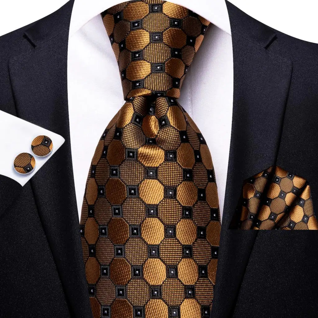 Silk Necktie Gift Set | Groom & Groomsmen Wedding Tie with Pocket Square & Cufflinks