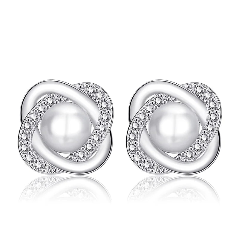 Boucles d'oreilles clous perle et zircon 5A — Bijoux de mariée en argent sterling 925