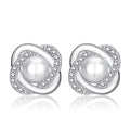Boucles d'oreilles clous perle et zircon 5A — Bijoux de mariée en argent sterling 925