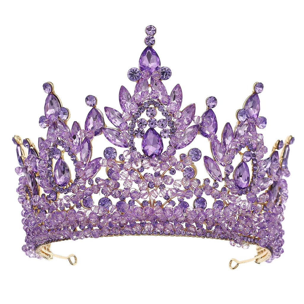 Accessoires de cheveux de mariage colorés roses, coiffe de concours de beauté, diadème de mariée Fait à la main en CRISTAL coloré avec perles