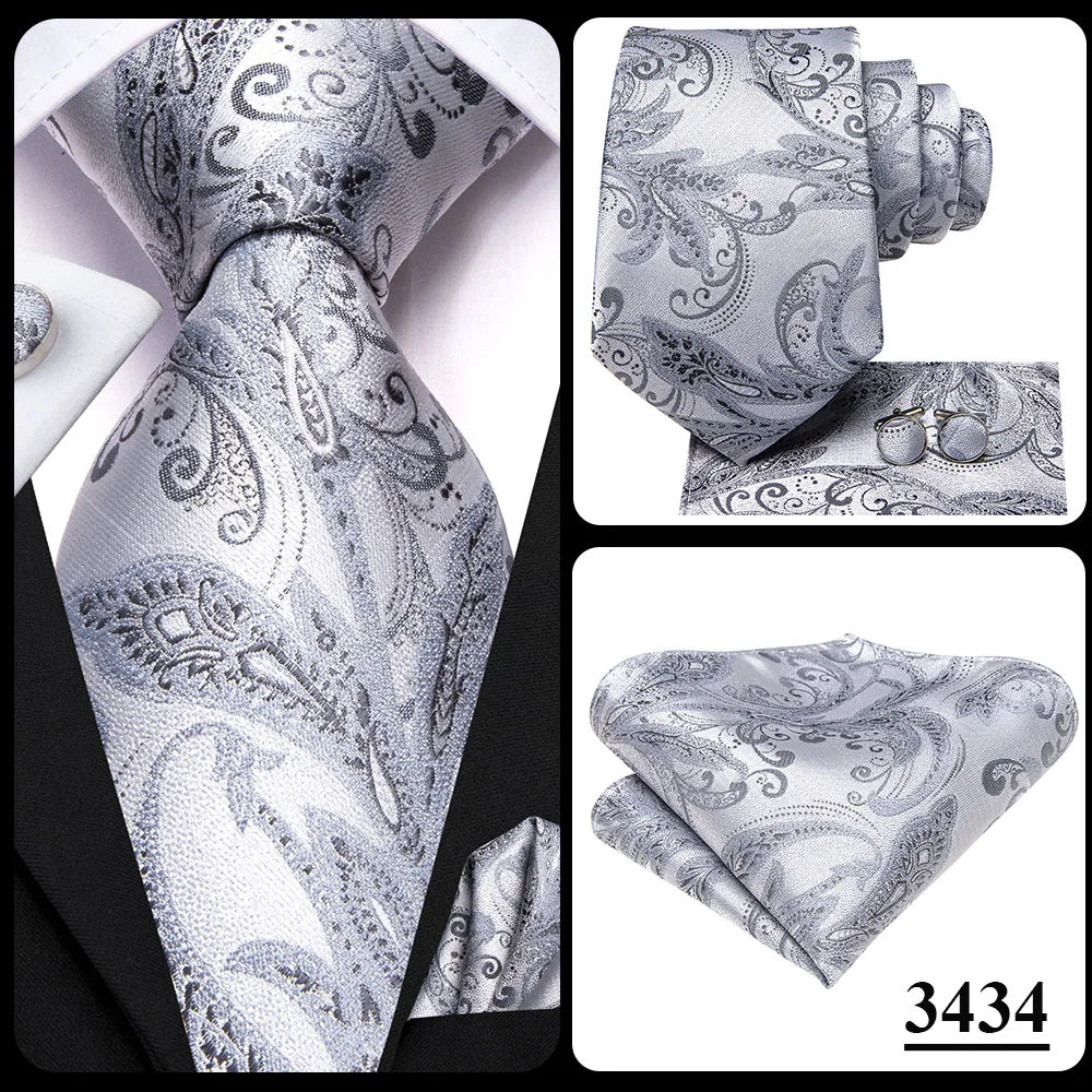 Silk Paisley & Floral Necktie Gift Set | Groom & Groomsmen Wedding Tie with Pocket Square & Cufflinks