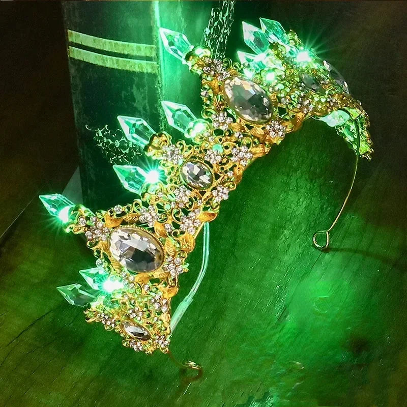 Accessoires de Cheveux de Mariée Lumineux Alliage Cristal Fête LED Lumineux Couronne Strass Diadème Fleur Reine Mariage Festival