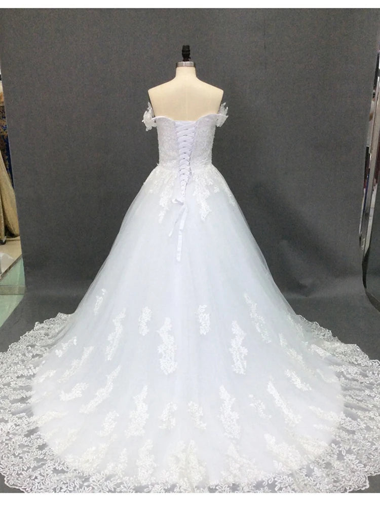 Robes de mariée sur mesure en forme de robe de bal, épaules dénudées, appliques, traîne courte, robes de mariée formelles, Vestido De Noiva, robe de mariée
