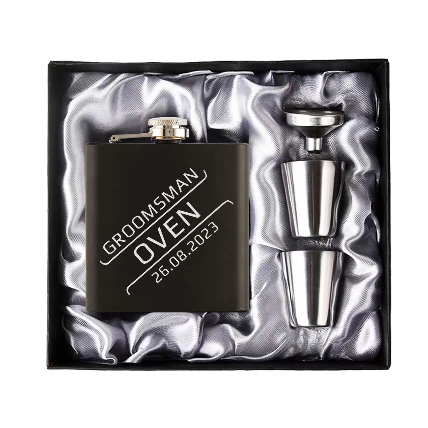 Personalized 6oz Hip Flask Set | Custom Name & Logo | Groom, Best Man & Groomsmen Gift