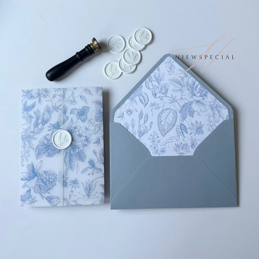 20pcs Watercolor flower Vellum  Wrap suitable for a 5 x 7 Wedding Invitation,vellum jacket,custom invitation