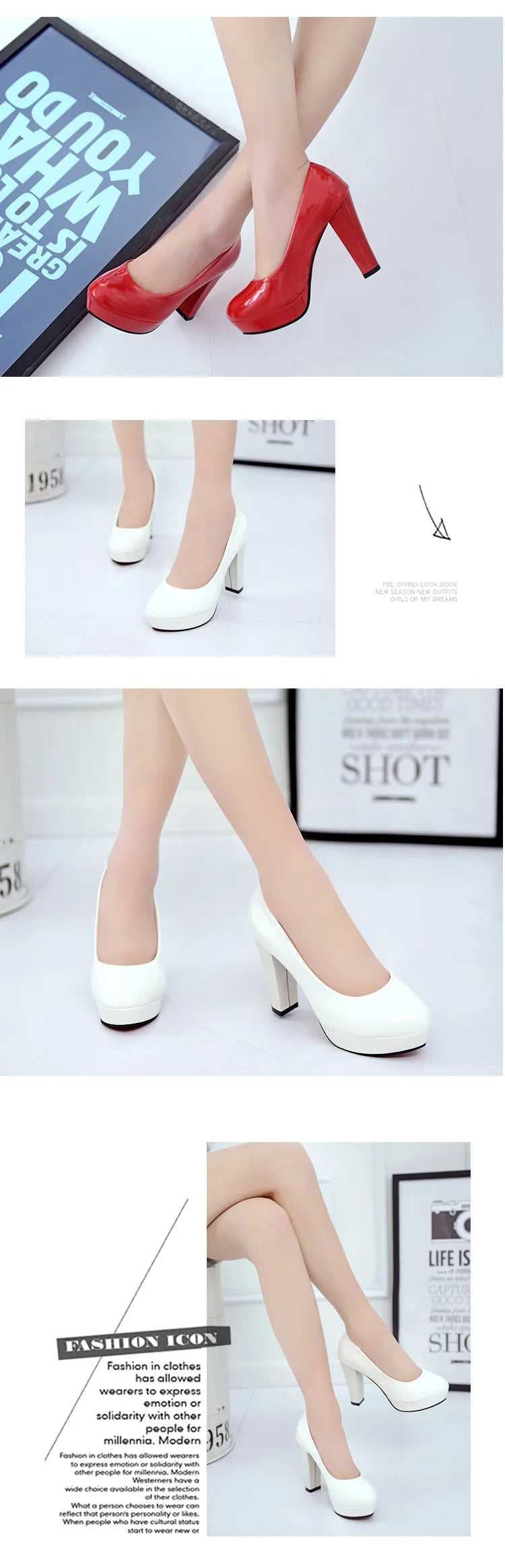 Chaussures à talons hauts pour femmes, chaussures de mariage blanches, talons épais de 10 cm, escarpins de soirée mode, chaussures noires rouges à bout rond Zapatos De Mujer