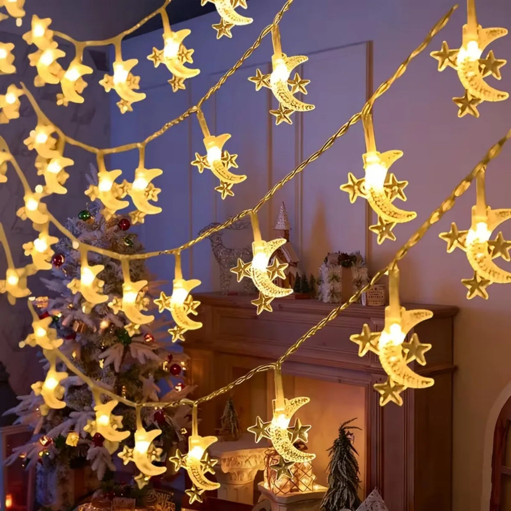 1pc LED Moon & 3 Star Dreamy and Romantic LED Fairy Ramadan String Lights Battery Operated For Bedroom Living Room Wedding Decor
