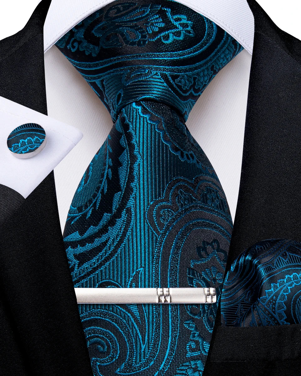 Men's Silk Paisley Tie Set – Pocket Square, Cufflinks & Tie Clip | Groom & Groomsmen