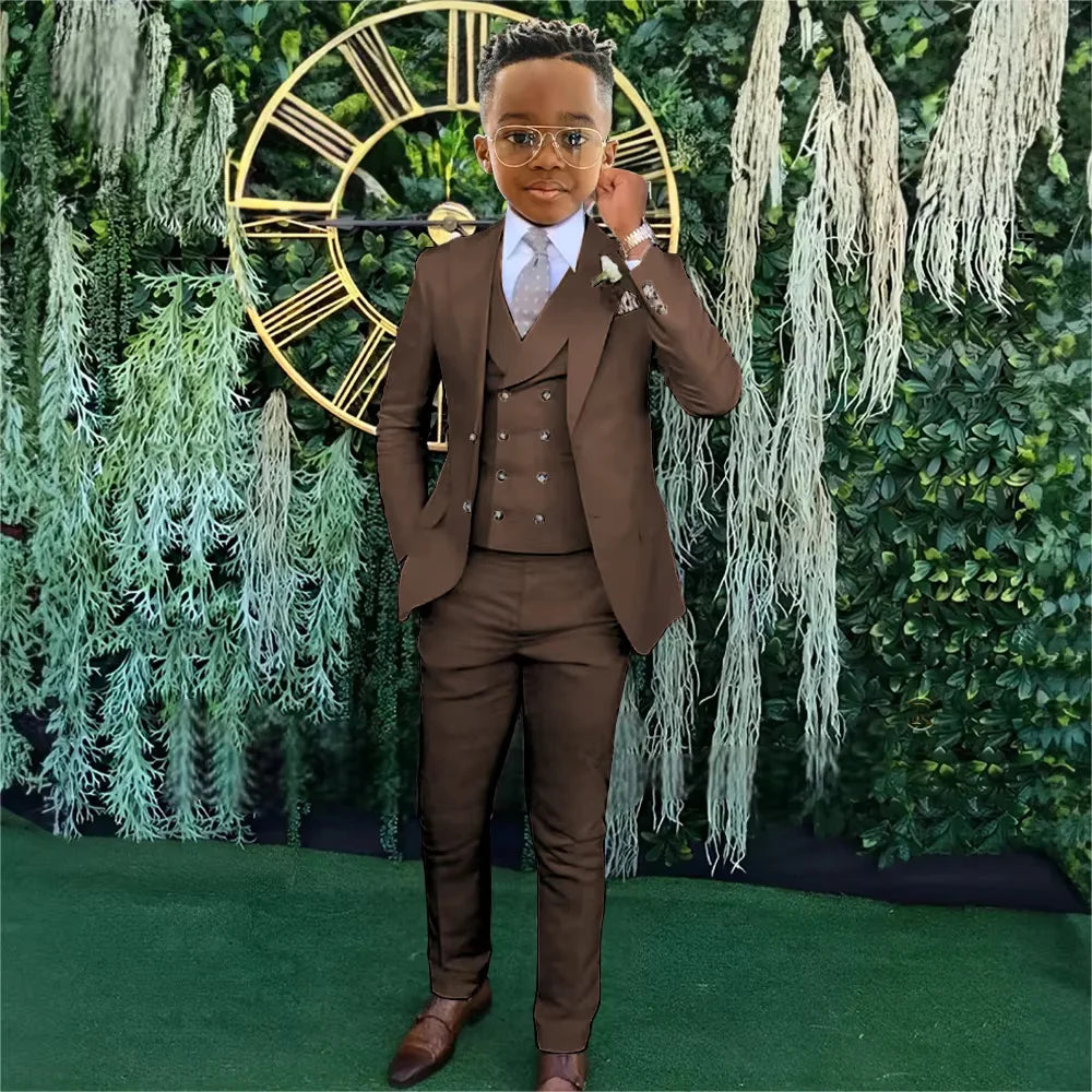Ensemble Costumes Garçon 3 Pièces Veste Gilet Pantalon Tenue de Banquet Fête Élégant Smoking Enfant Vêtements d'Invité de Mariage 2-20T