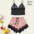 Ensemble de pyjama en satin pour femme, rose, lingerie sexy, robe de chambre, patchwork en dentelle, nuisette en soie, pantalon, vêtements de nuit pour la maison