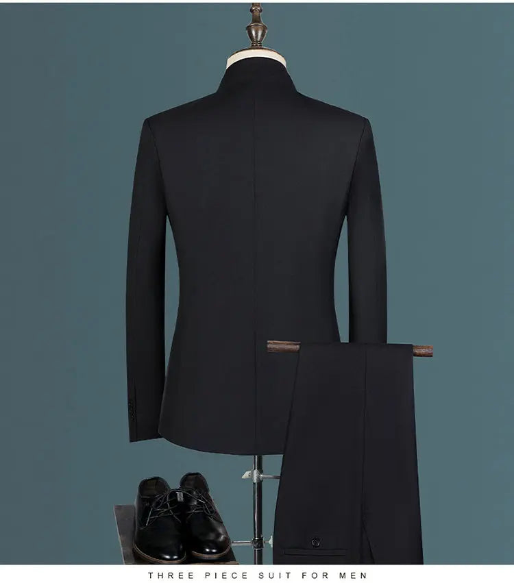 Costume homme pour hommes d'affaires jeunes et d'âge moyen, décontracté, à la mode et élégant, col montant simple, version coréenne de Zhongs