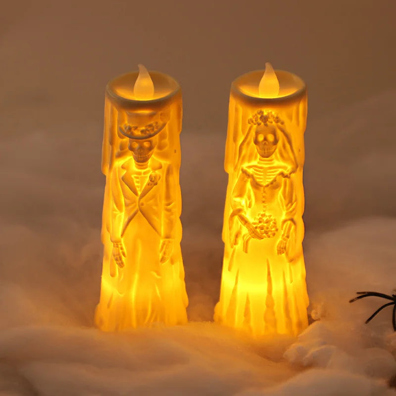 Halloween Skeleton Lamp LED Luminous Candle Horror Decoration Prop Ghost Groom Bride Couple Lamp Ornament Halloween Decor