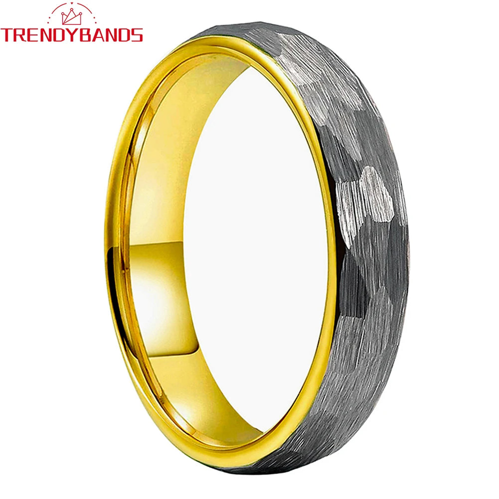 Alliance de mariage en carbure de tungstène martelé de 6 mm et 8 mm pour hommes et femmes, finition brossée bombée, bijoux tendance, ajustement confortable