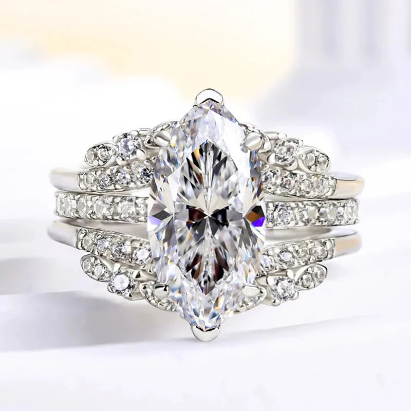 CZ Bridal Ring Set — 2 Piece 925 Silver Color Wedding Bands
