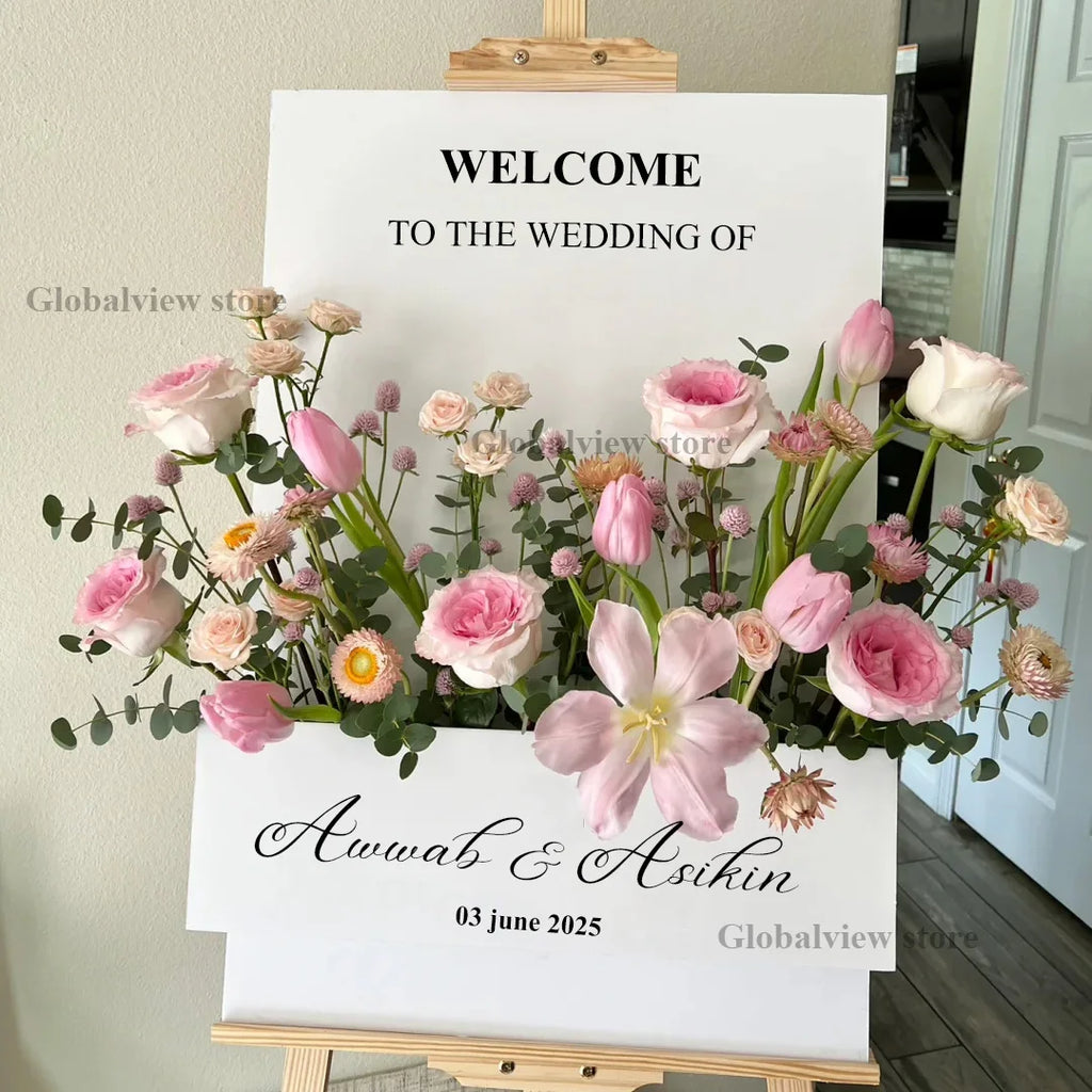Custom Wedding Flower Box Welcome Sign Personalized Mosaic Frame Flower Box Wedding Welcome Sign for Marriage Birthday Decor
