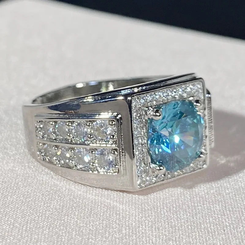 Bague de mariage ajustable ouverte pour homme en zircon bleu-vert pleine pavé, bijou tendance hipster pour le marié