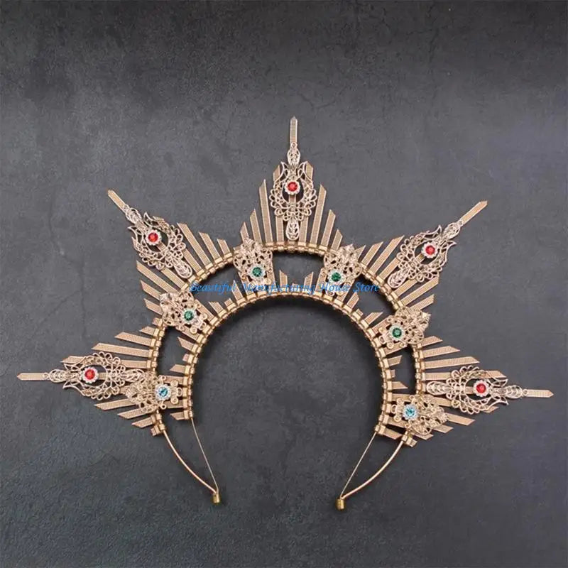 E56A Serre-tête gothique avec diadème, couronne de princesse en cristal pour fête de mariage
