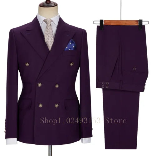 Costumes de Mariage Blancs pour Hommes 2023 2 Pièces Double Boutonnage Coupe Slim Vêtements de Marié Formels d'Affaires (Veste+Pantalon) Costume Homme