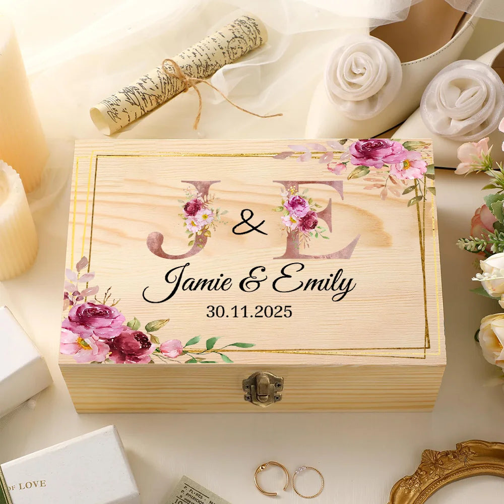 Personalized Wedding Memory Keepsake Box Custom Bridal Bride Box for Wedding Wooden Gift Box with Couple Name Anniversary Gift