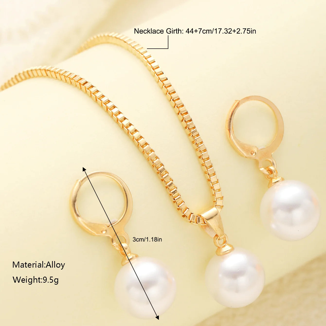 Parure collier et boucles d'oreilles de mariée perles et strass — 3 pièces
