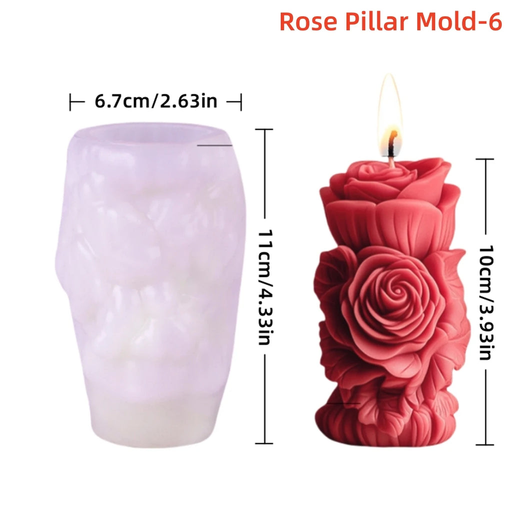 Moule en silicone pour bougie pilier rose 3D, colonne de fleurs géométriques, moule à plâtre pour bougie parfumée, ornement, cadeau fait à la main, décoration de mariage