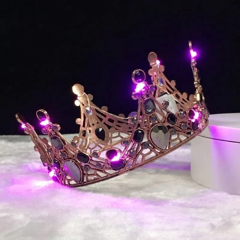Light Up Bride Hair Accessories Alloy Crystal Party LED Glow Luminous Crown Rhinestone Tiara Flower Queen Wedding Festival Party