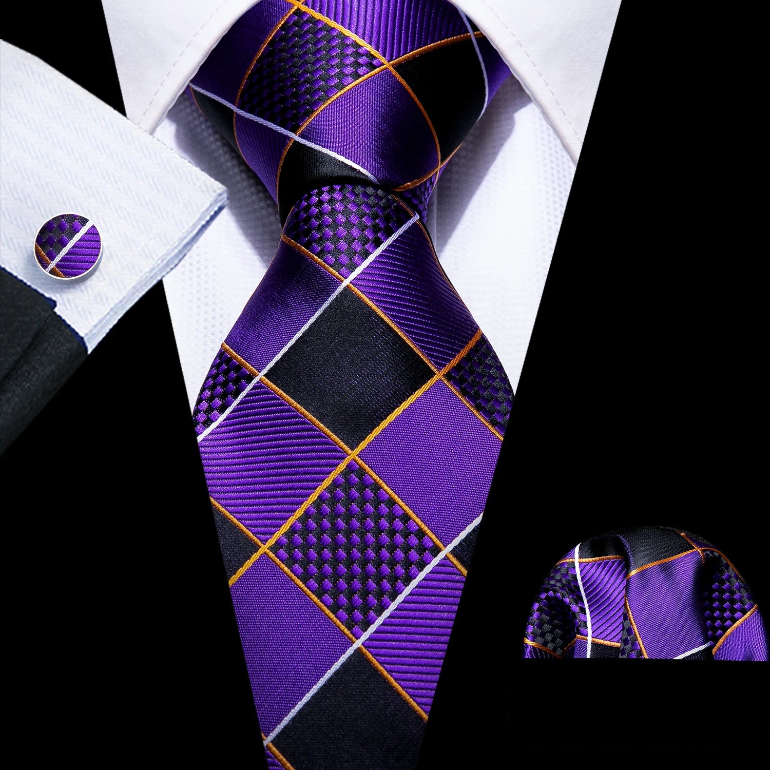 Cravate Homme en Soie Violette Unie avec Pochette Barry.Wang, Ensemble de Cravate et Mouchoir de Poche, Nœuds Papillons Floraux Paisley pour Homme, Cadeau pour Fête, Marié