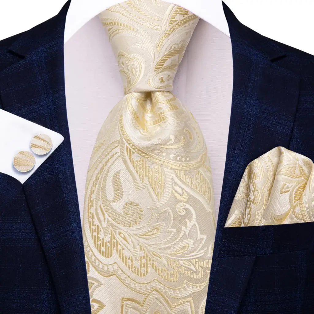 Silk Paisley & Floral Necktie Gift Set | Groom & Groomsmen Wedding Tie with Pocket Square & Cufflinks