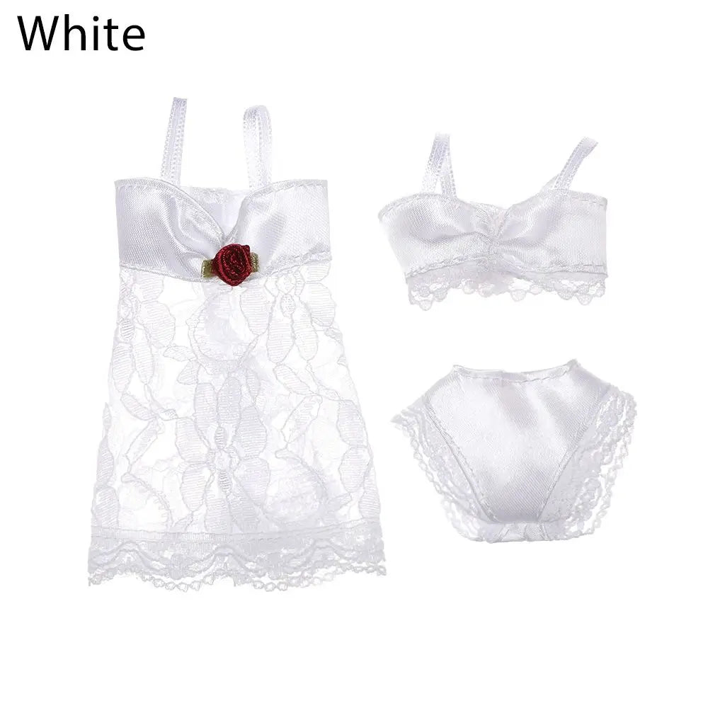 3 pièces/ensemble pyjamas colorés 3 en 1 vêtements sous-vêtements lingerie soutien-gorge robe dentelle accessoires de maison pour poupée 1/6