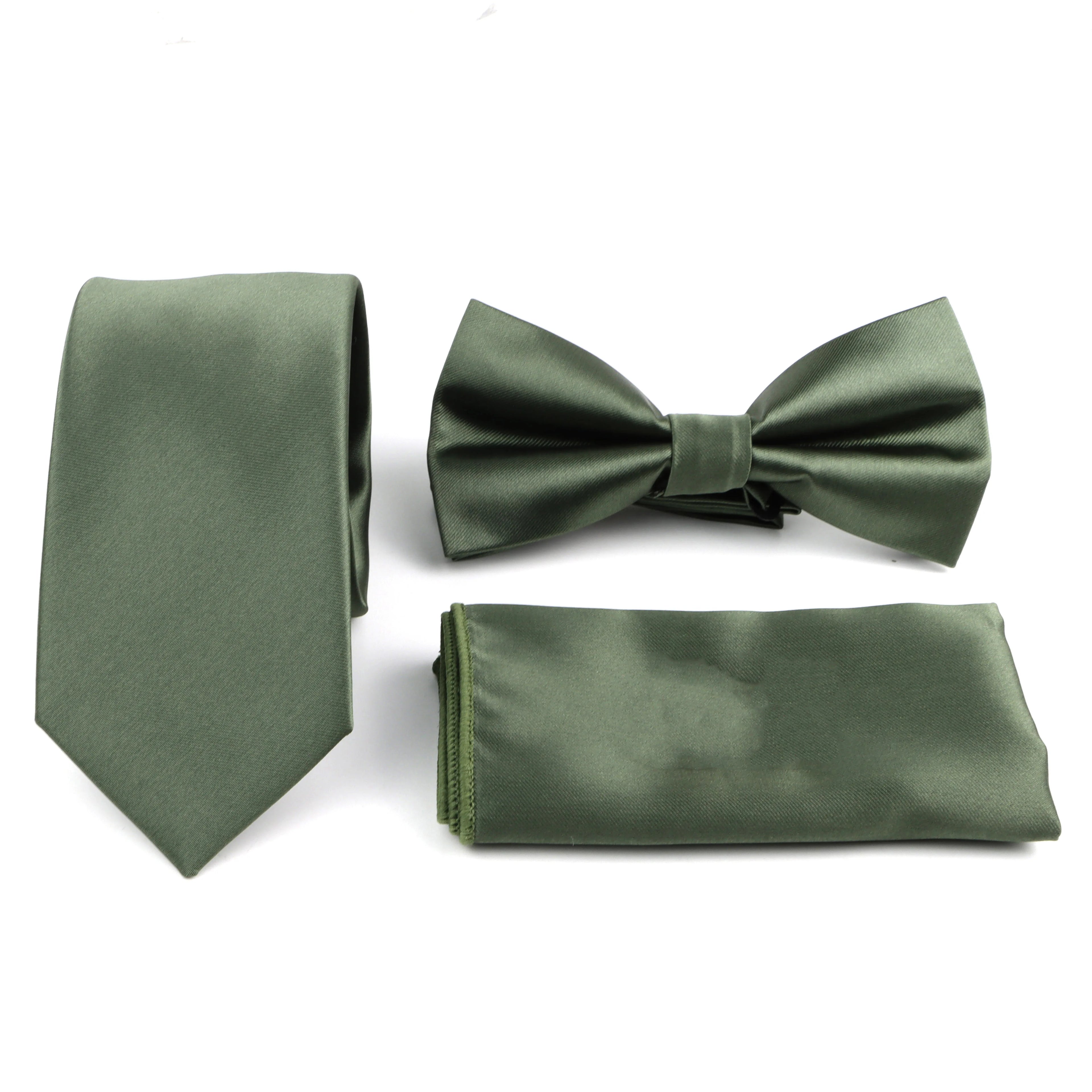 Men's Solid Color Tie Set | Necktie, Bow Tie, Pocket Square & Cufflinks for Weddings