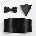 3Pcs Men's Cummerbund Bow Tie Pocket Handkerchief Set Adjustable Smooth Polyester Suit Accessory Prom Wedding Formal Party