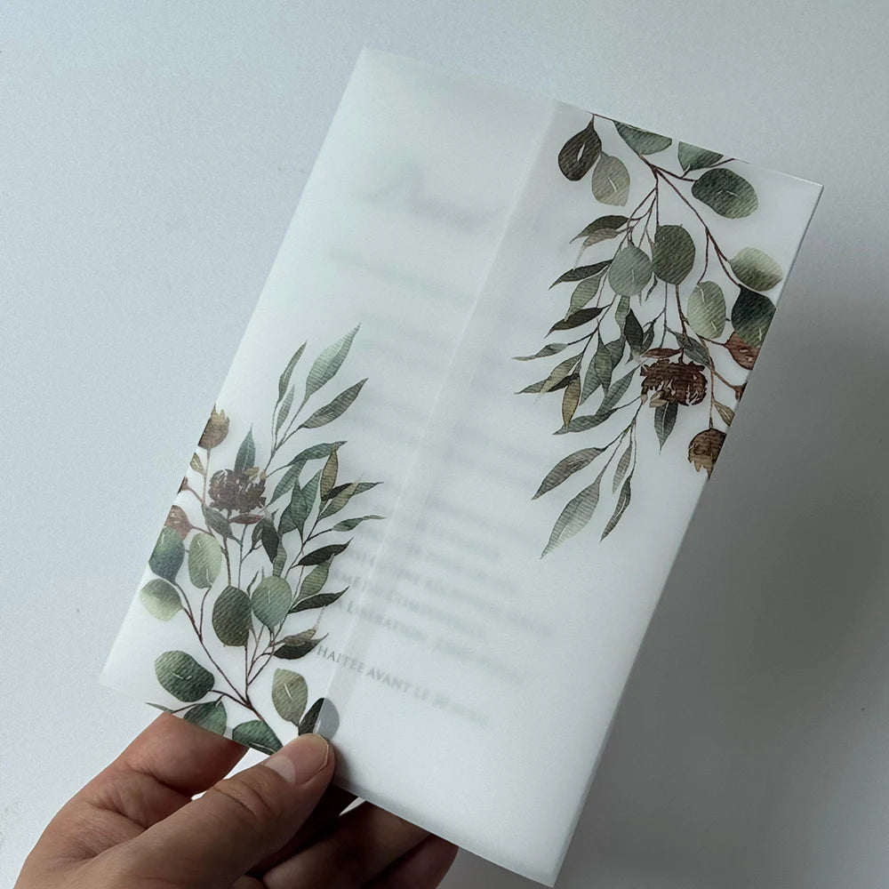 20pcs Watercolor flower Vellum  Wrap suitable for a 5 x 7 Wedding Invitation,vellum jacket,custom invitation