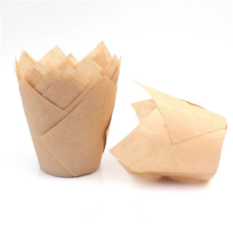 50x caissettes à cupcake de style journal, pour pâtisserie, mariage, caissettes tulipe, moule à muffins, papier sulfurisé, emballage de gâteau résistant à l'huile